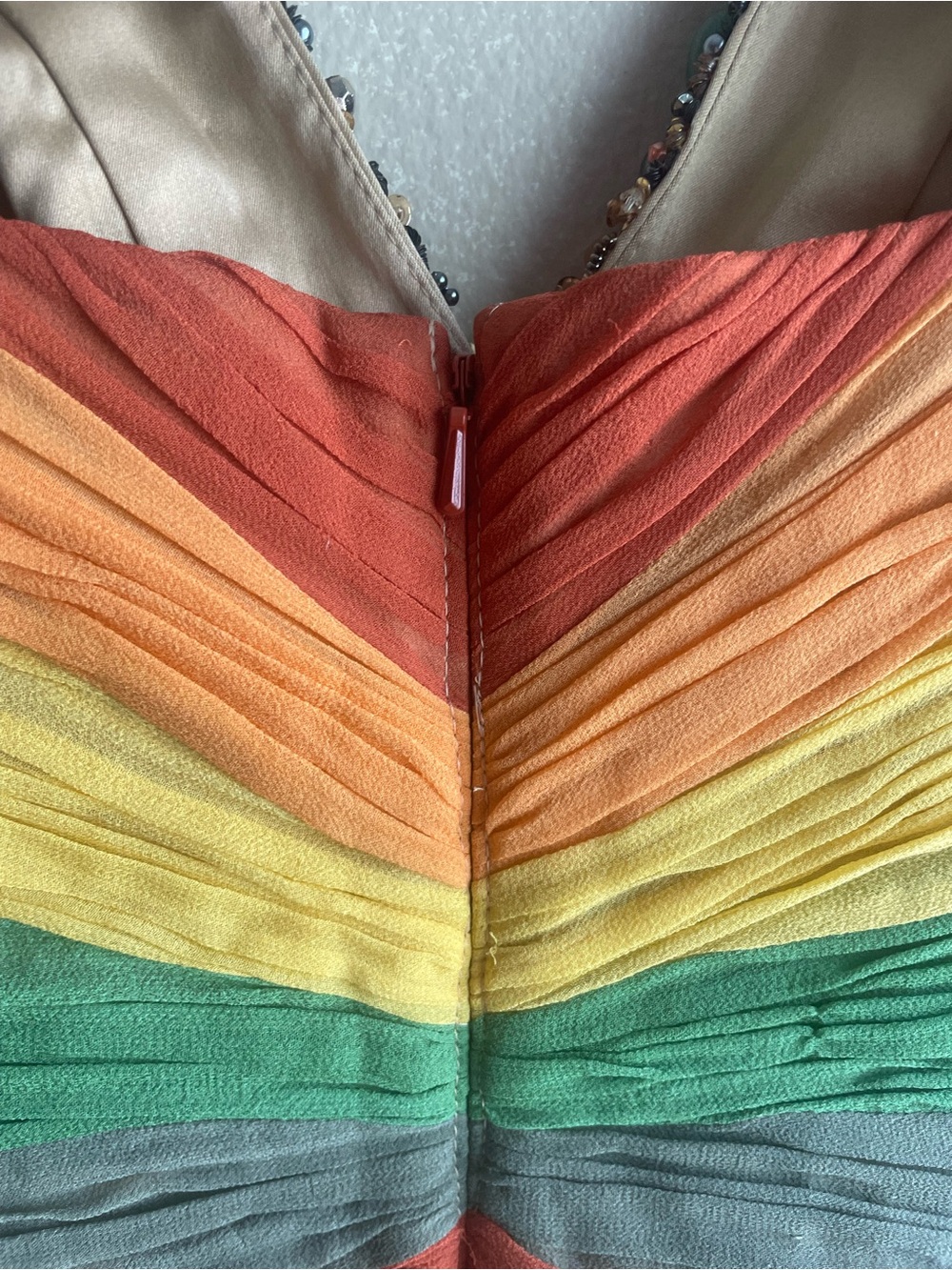 New Mandalay 100% Silk Beaded Rainbow Chevron Sleeveless Dress Multi Cocktail 4 - Picture 10 of 16